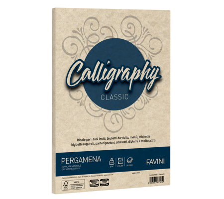 Carta Calligraphy pergamena - A4 - 190 gr - sabbia 02 - conf. 50 fogli - Favini - A69U084 - 8007057671650 - DMwebShop
