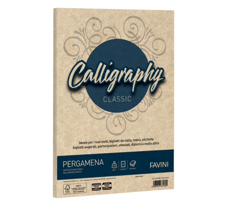 Carta Calligraphy pergamena - A4 - 190 gr - nocciola 04 - conf. 50 fogli - Favini - A69N084 - 8007057671605 - DMwebShop