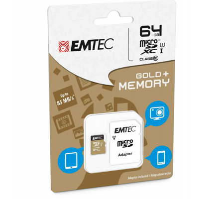 Micro SDXC Class 10 Gold - con Adattatore - 64 Gb - Emtec - ECMSDM64GXC10GP - 3126170142276 - DMwebShop
