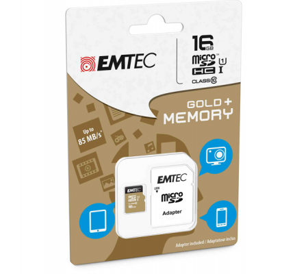 Micro SDHC Class 10 Gold + con Adattatore - 16 Gb - Emtec - ECMSDM16GHC10GP - 3126170142252 - DMwebShop
