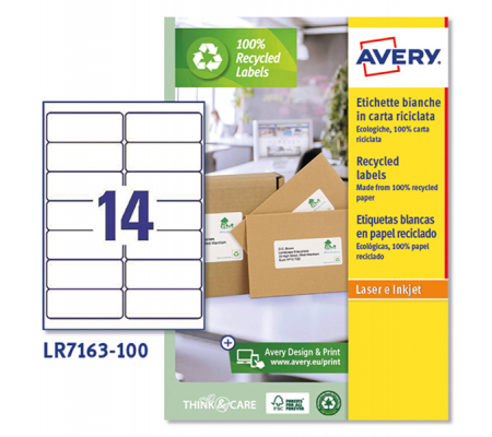 Etichette per buste e pacchi in carta riciclata - bianca - 99,1 x 38,1 mm - 100 fogli - Avery - LR7163-100 - 5014702815072 - DMwebShop