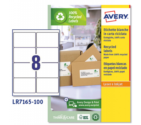 Etichette per buste e pacchi in carta riciclata - bianca - 99,1 x 67,7mm - 100 fogli - Avery - LR7165-100 - 5014702815089 - DMwebShop