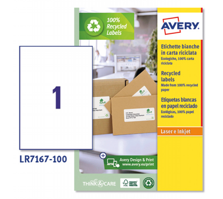 Etichette per buste e pacchi in carta riciclata - bianca - 199,6 x 289,1 mm - 100 fogli - Avery - LR7167-100 - 5014702815102 - DMwebShop