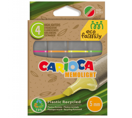 Evidenziatore Memolight Eco Family - colori assortiti - scatola 4 pezzi - Carioca - 43098 - 8003511430986 - DMwebShop