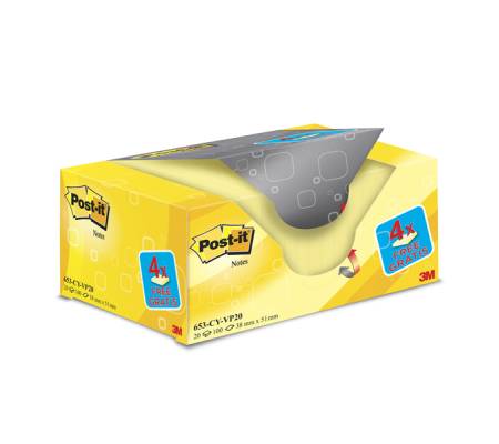 Blocco foglietti - 653CY-VP20 - giallo Canary - 38 x 51 mm - 72 gr - conf. 20 blocchi - Post-it - 7100172332 - 4046719906406 - DMwebShop