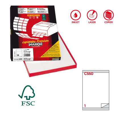 Etichetta adesiva C550 - permanente - 210 x 280 mm - 1 etichetta per foglio - bianco - scatola 100 fogli A4 - Markin - 210C550 - 8007047027160 - DMwebShop