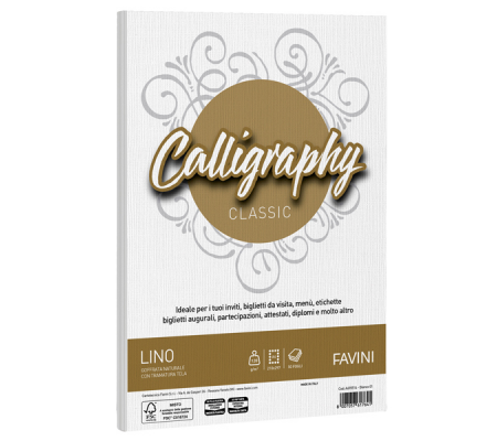 Carta Calligraphy Lino - A4 - 120 gr - bianco 01 - conf. 50 fogli - Favini - A690514 - 8007057617641 - DMwebShop