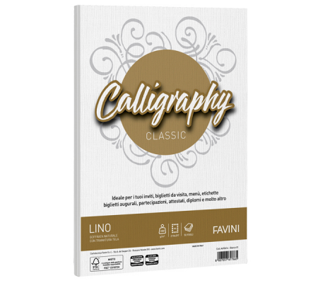 Carta Calligraphy Lino - A4 - 200 gr - bianco 01 - conf. 50 fogli - Favini - A690614 - 8007057617665 - DMwebShop