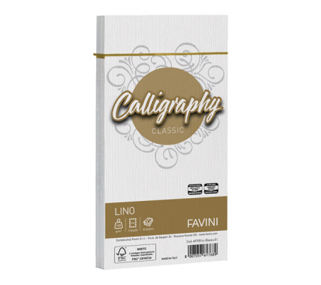 Buste Calligraphy Lino - 110 x 220 mm - 120 gr - bianco 01 - conf. 25 pezzi - Favini - A570514 - 8007057617689 - DMwebShop