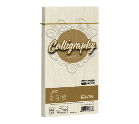 Buste Calligraphy Lino - 110 x 220 mm - 120 gr - avorio 02 - conf. 25 pezzi - Favini - A57Q514 - 8007057617696 - DMwebShop