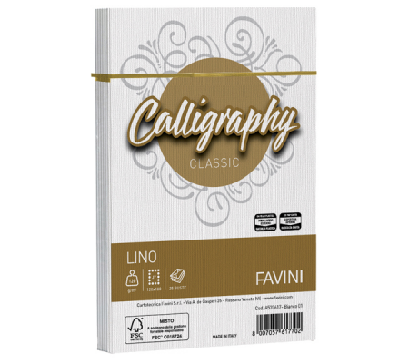 Buste Calligraphy Lino - 120 x 180 mm - 120 gr - bianco 01 - conf. 25 pezzi - Favini - A570617 - 8007057617702 - DMwebShop