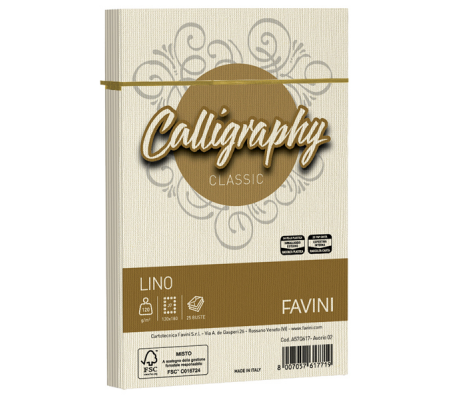 Buste Calligraphy Lino - 120 x 180 mm - 120 gr - avorio 02 - conf. 25 pezzi - Favini - A57Q617 - 8007057617719 - DMwebShop