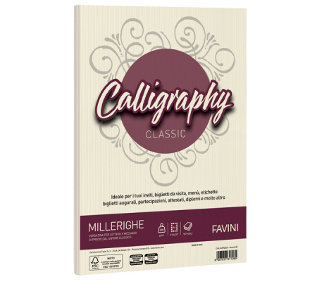 Carta Calligraphy Millerighe - A4 - 200 gr - avorio 02 - conf. 50 fogli - Favini - A69Q324 - 8007057617085 - DMwebShop