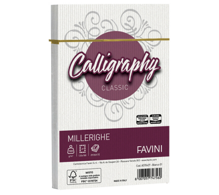 Busta Calligraphy Millerighe - 120 x 180 mm - 100 gr - bianco 01 - conf. 25 pezzi - Favini - A570427 - 8007057747560 - DMwebShop