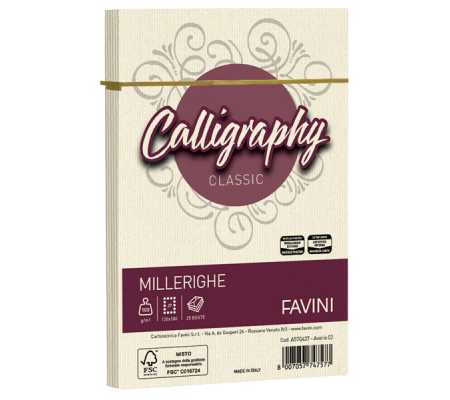 Busta Calligraphy Millerighe - 120 x 180 mm - 100 gr - avorio - conf. 25 pezzi - Favini - A57Q427 - 8007057747577 - DMwebShop