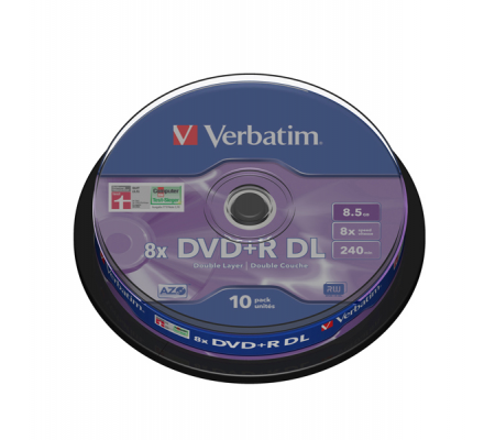 Scatola 10 DVD+R Dual Layer - serigrafato Spindle - 8,5 Gb - Verbatim - 43666 - 023942436669 - DMwebShop