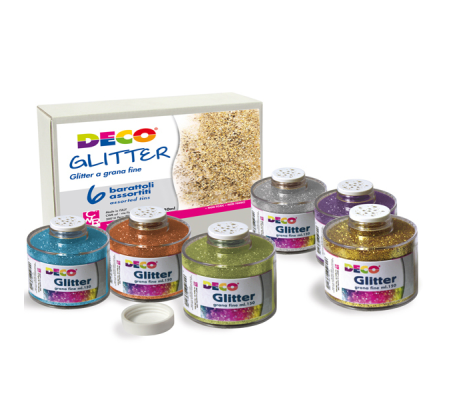 Glitter grana fine - 150 ml - colori assortiti - set 6 barattoli - Deco - 05404 - DMwebShop