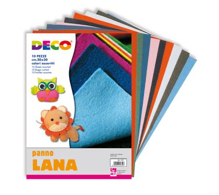 Panno lana - 20 x 30 cm - colori assortiti - conf. 10 pezzi - Deco - 1571 - 8004957001891 - DMwebShop