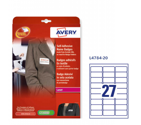 Etichette per tessuto in seta acetata - L4784-20fg - 27 etichette per foglio - 63,5 x 29,6 cm - Avery - L4784-20 - 5014702821004 - DMwebShop