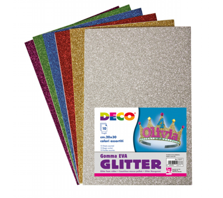 Gomma Crepp Glitter - 20 x 30 cm - colori assortiti - busta 10 fogli - Deco - 12377 - 8004957123777 - DMwebShop