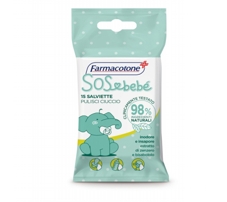 Salviette SOS Bebe' pulisci ciuccio - busta da 15 pezzi - Farmacotone - 3559FB - DMwebShop