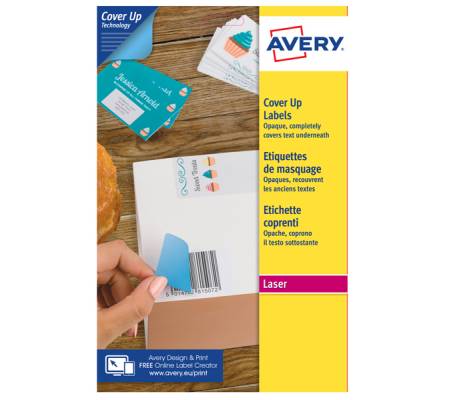 Etichette coprenti BlockOut - 25 fogli A4 - 21 etichette per foglio - 63 x 38,1 mm - bianco - laser - Avery - L4613-25 - 5014702139949 - DMwebShop