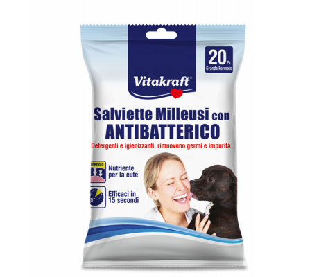 Salviette milleusi - con antibatterico - per animali - cani, gatti, roditori - conf. 20 pezzi - Vitakraft - 22887 - DMwebShop
