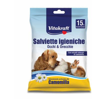 Salviette igieniche occhi e orecchie per animali (cani, gatti, roditori) - conf. 15 pezzi - Vitakraft - 15777 - DMwebShop