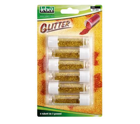Porporina glitter - 2 gr - oro - conf. 6 tubi - Lebez - 5134-O - 8007509513408 - DMwebShop