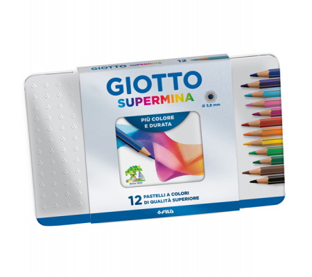 Pastello Supermina - mina 3,8 mm - colori assortiti - astuccio in metallo 12 pezzi - Giotto - 23670000 - 8000825236709 - DMwebShop