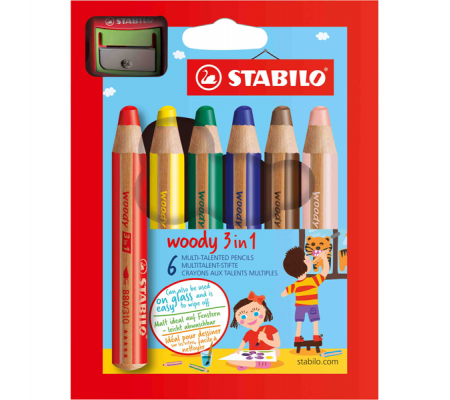 Pastelli Woody 3 in 1 - Ø mina 10 mm - con temperino - astuccio 6 pezzi - Stabilo - 8806-2 - 4006381346900 - DMwebShop