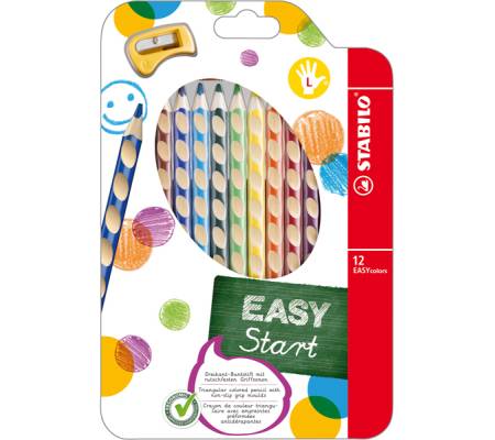 Pastelli Easycolors diametro mina 4,2 mm per mancini astuccio 12 colori Stabilo - 10986