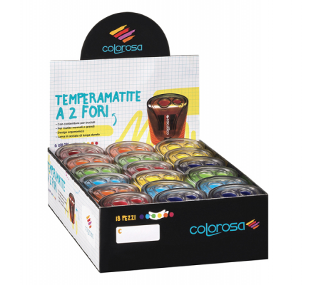 Temperamatite a 2 fori - colori assortiti - expo 18 pezzi - Ri.plast - 360280 - 8004428049407 - DMwebShop