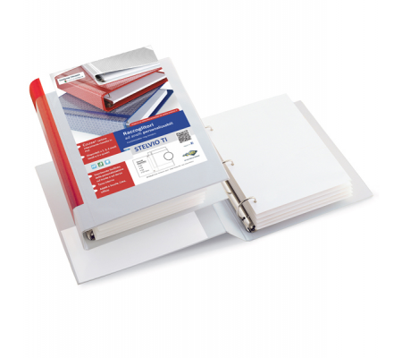 Raccoglitore personalizzabile Stelvio TI - 3 anelli a D - Ø 30 mm - dorso 4 cm - 15 x 21 cm - bianco - Sei Rota 36305401