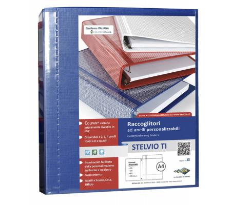 Raccoglitore personalizzabile Stelvio TI - 4 anelli a D - Ø 30 mm - dorso 4 cm - 22 x 30 cm - blu - Sei Rota 36304137
