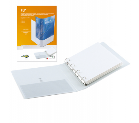 Raccoglitore personalizzabile Fly - 4 anelli a D - Ø 50 mm - dorso 7,5 cm - 22 x 30 cm - bianco - Sei Rota 36507501