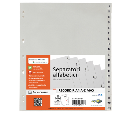 Separatore alfabetico A-Z Record R - PPL - 21 x 29,7 cm - A4 - grigio - Sei Rota - 581401 - 8006779056509 - DMwebShop