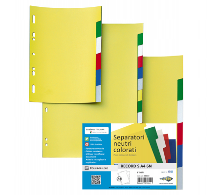 Separatore Record S - 6 tasti - PP - 21 x 29,7 cm - A4 - multicolore - Sei Rota 580022