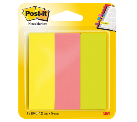 Segnapagina in carta - 25 x 76 mm - 3 colori Neon - conf. 300 pezzi - Post-it 7100172769