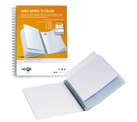 Portalistini personalizzabile Uno Spiro TI - con spirale - 22 x 30 cm - 20 buste - blu - Sei Rota 558020