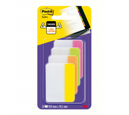 Segnapagina - Post it Index Strong - per archivio - 50,8 x 38,1 mm - rosa-lime-arancio-giallo - conf. 24 pezzi - 23773 - 7000048067 - DMwebShop