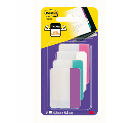 Segnapagina - Post it Index Strong - per archivio - 50,8 x 38,1 mm - rosa-bianco-turchese-viola - conf. 24 pezzi - 7000048068 - DMwebShop