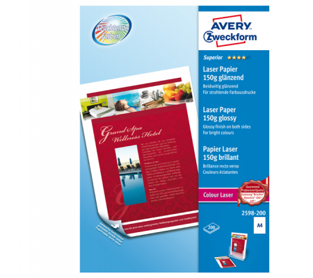 Carta laser - A4 - 150 gr - effetto extra glossy - bianco - conf. 200 fogli - Avery  - 2598-200 - DMwebShop