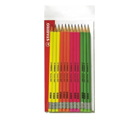 Matita in grafite Swano fluo - gradazione HB - con gommino - fusto in 4 colori fluo - conf. 12 pezzi - Stabilo - 4907/12 - 8595147803444 - DMwebShop