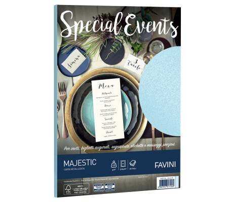 Carta metallizzata Special Events - A4 - 120 gr - azzurro - conf. 20 fogli - Favini - A69T154 - 8007057617269 - DMwebShop