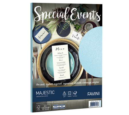 Carta metallizzata Special Events - A4 - 120 gr - azzurro - conf. 20 fogli - Favini - A69T154 - 8007057617269 - DMwebShop