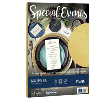 Carta metallizzata Special Events - A4 - 120 gr - oro - conf. 20 fogli - Favini - A69H154 - 8007057617283 - DMwebShop