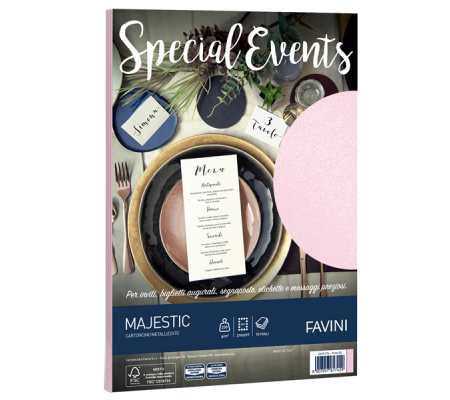 Carta metallizzata Special Events - A4 - 250 gr - rosa - conf. 10 fogli - Favini A69S174