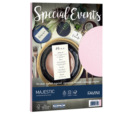 Carta metallizzata Special Events - A4 - 250 gr - rosa - conf. 10 fogli - Favini - A69S174 - 8007057617429 - DMwebShop