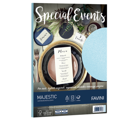 Carta metallizzata Special Events - A4 - 250 gr - azzurro - conf. 10 fogli - Favini - A69T174 - 8007057617436 - DMwebShop